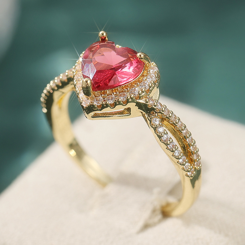 Exquisite Sparkling Ring Set with Red and White Heart-Shaped Zirconia